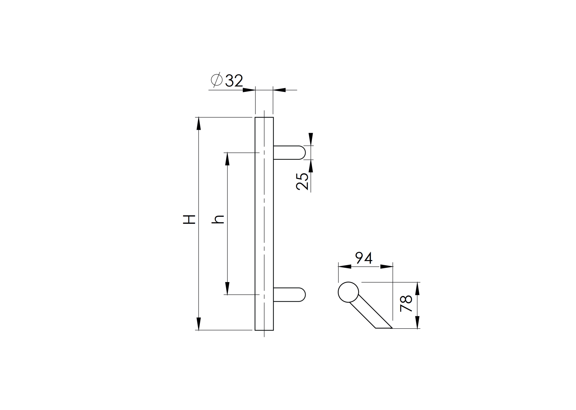FeNau Edelstahl Stangengriff 45 fuer Glastuer D32 H700 AISI 316-89-11GS316M132700S-A.4