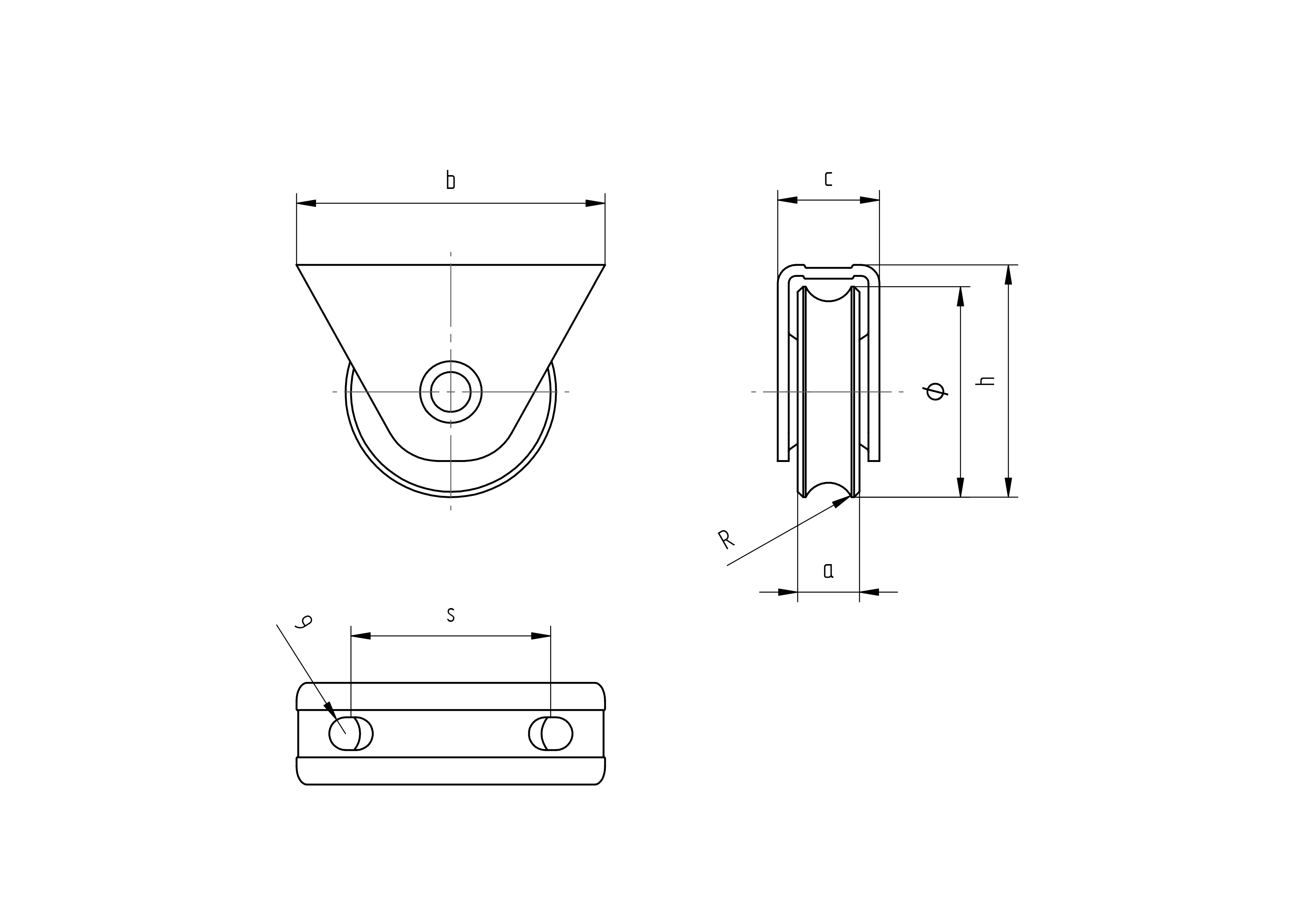 Schiebetorrolle Stahl verzinkt Ø 58 mm mit U-Rille und Aussenstuetzplatte-89-11H31U60-A.4