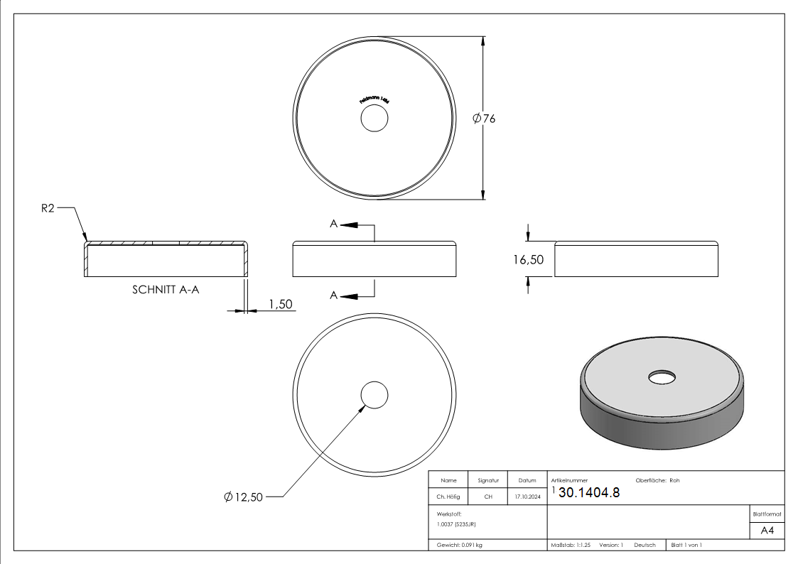 Abdeckrosette - 76x13x1-5 mm - Stahl S235JR- roh-30-1404.8