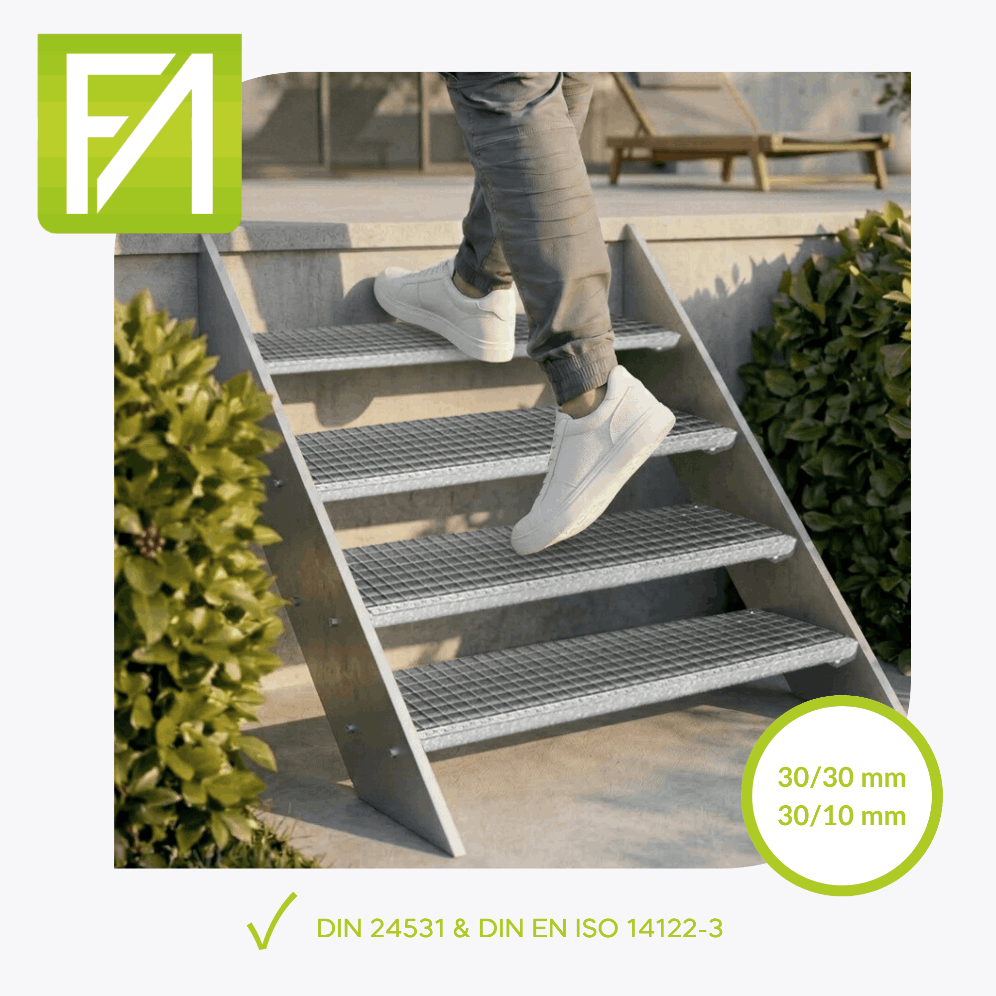 Gitterroststufe 1200 x 270 MW 30-30 TS 40-2 Rutschhemmung R10-24-1202730402.7