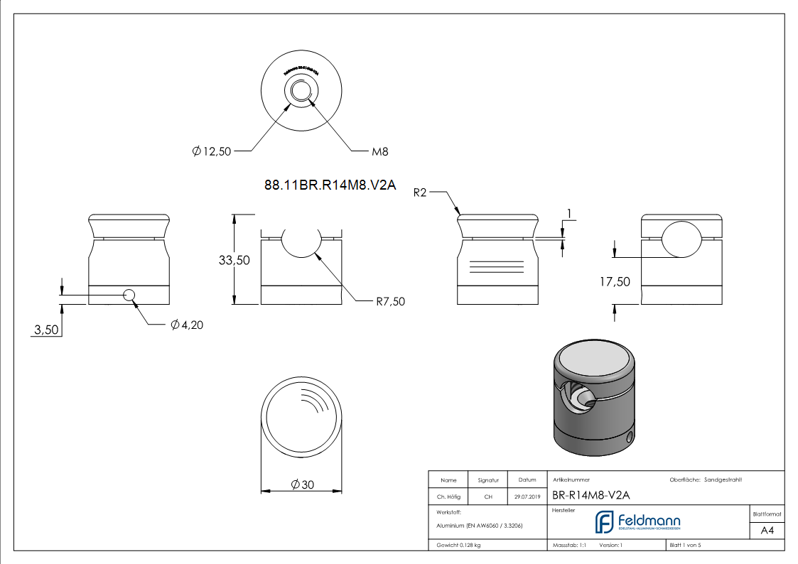 BRENK-fix® Grundhalter fuer Staebe Ø 14mm- V2A-88-11BR-R14M8.V2A