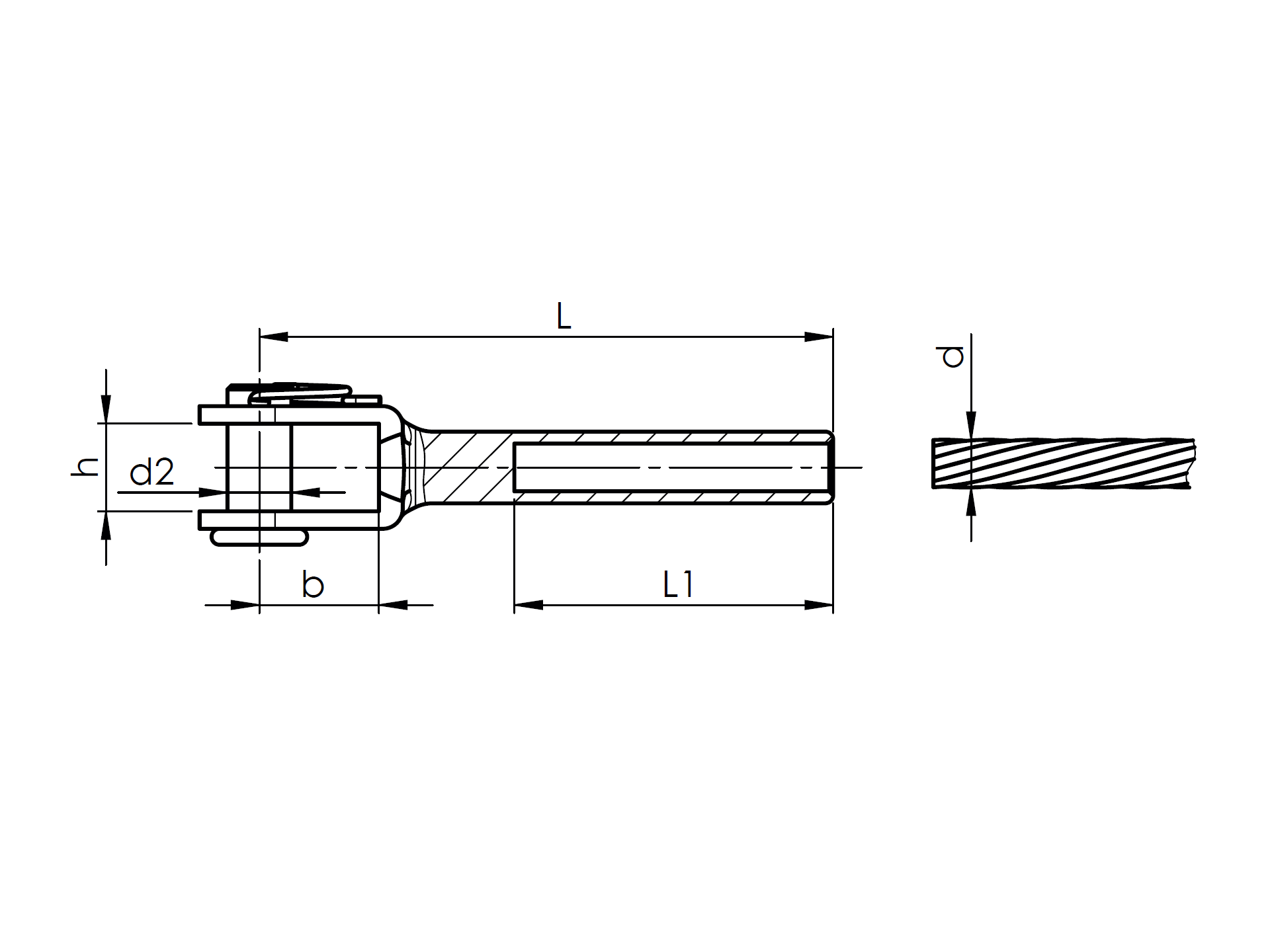 Seilterminal Edelstahl V4A fuer 6 mm Seil L 72 mm gelenkig-89-11A147330006-A.4