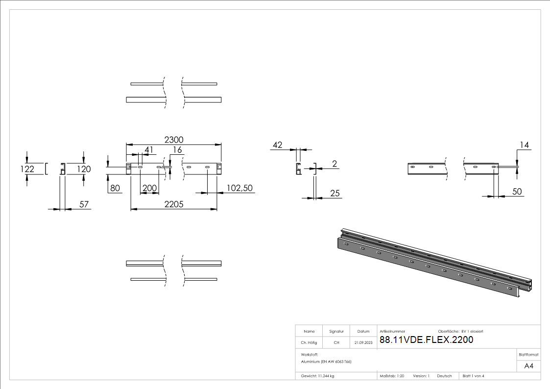 FLEX-MOUNT PRO Profil-Set fuer eleganza canopy Vordach 2200-88-11VDE-FLEX.2200