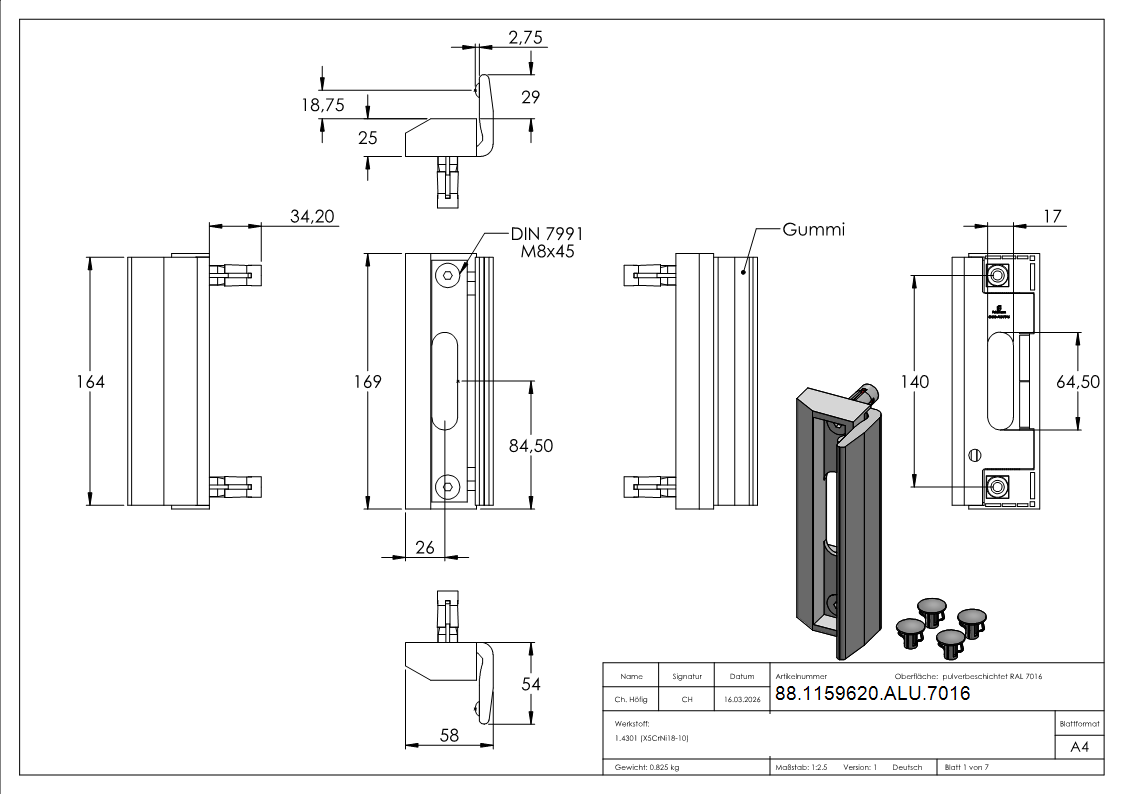 Toranschlag Aluminium fuer Vierkantrohr 40-60mm RAL 7016 reversibel-88-1159620-ALU.7016