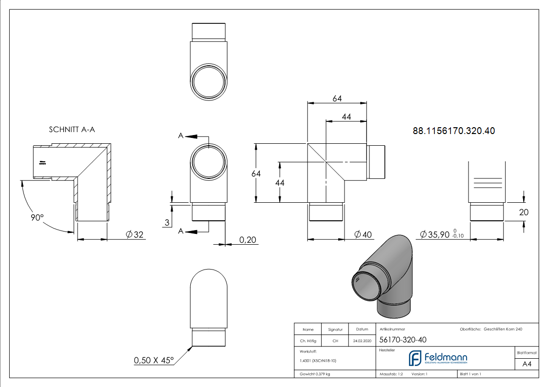 Eckstueck 90°- fuer Rohr 40-0 x 2-0mm-88-1156170-320.40