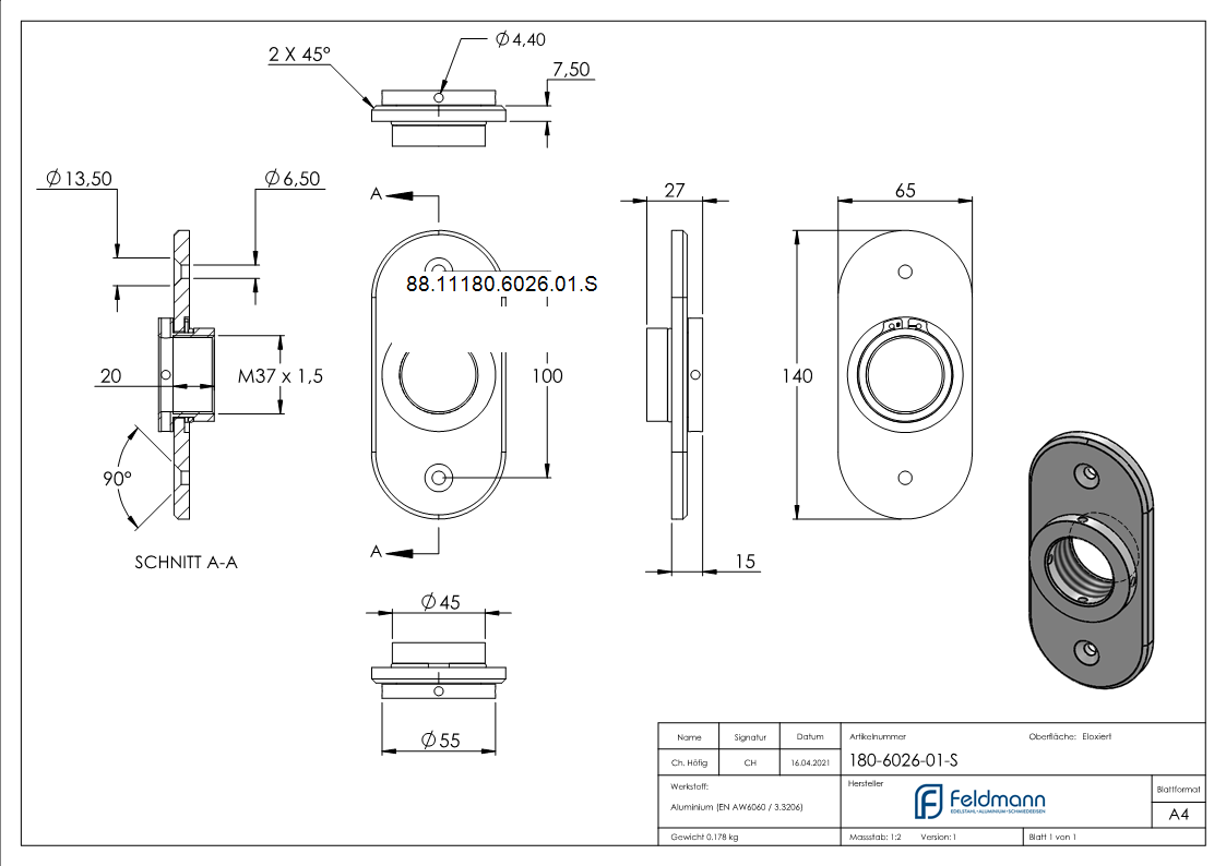 Montageplatte oval 65 x 140 mm-88-11180-6026-01.S