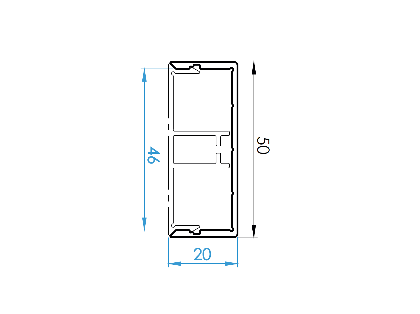 U-Adapter Aluminium 50x20 mm 6-0 m Anthrazit RAL 7016 fuer Zaunlamellen MODEL46-89-11FGAL46U6000R7016-A.4