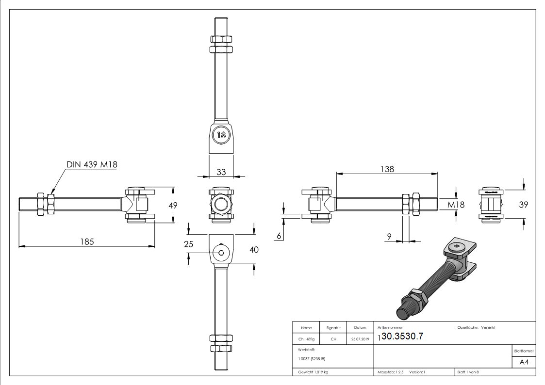 Torband M18 verstellbar Stahl -Roh- S235JR-30-3530.7