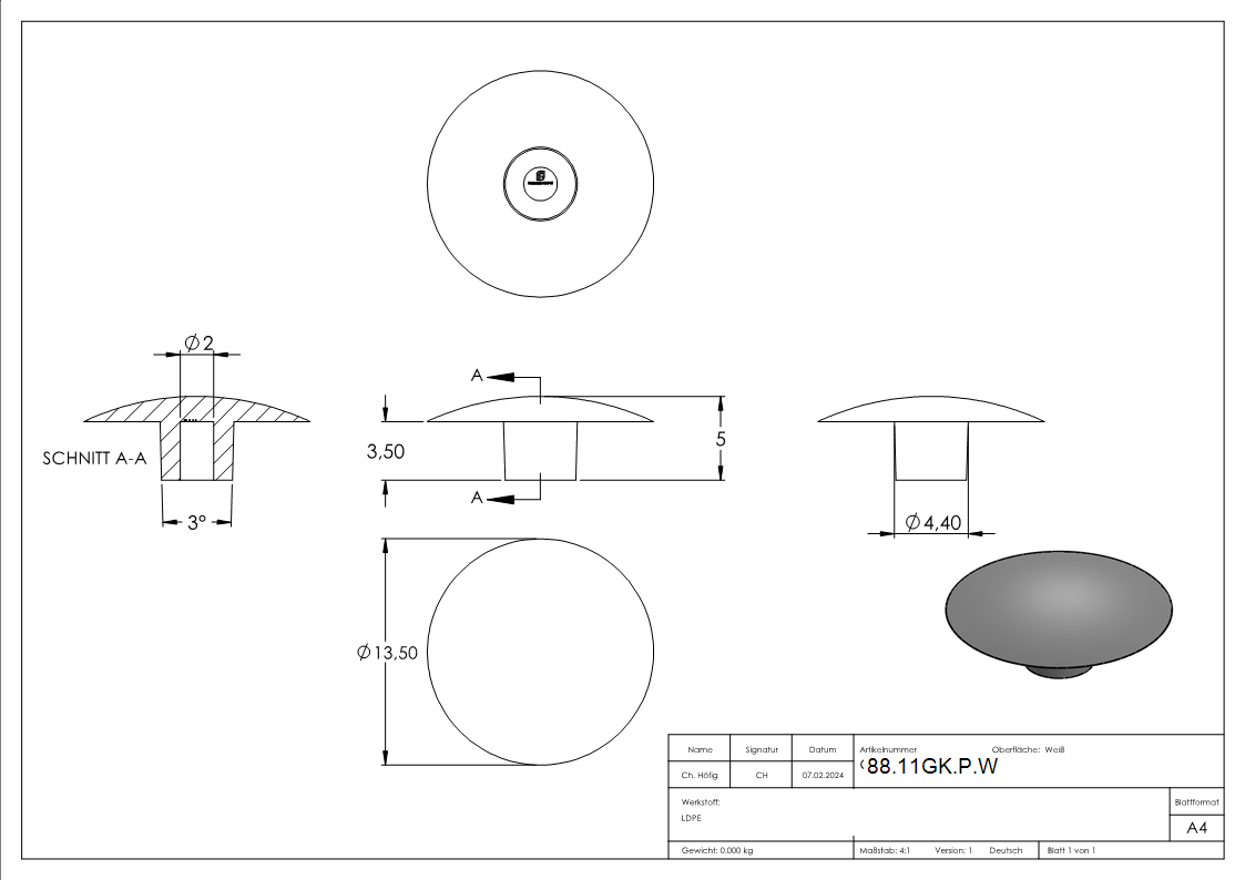 Plastikkappe fuer Innensechskantschraube M6- weiss-88-11GK-P.W