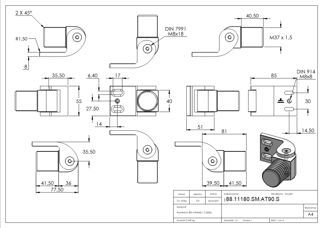 Torband 180° ohne selbstschliessende Funktion schraubbar ARTIKEL - SM AT90 S-Anschraubversion-88-11180-SM-AT90.S